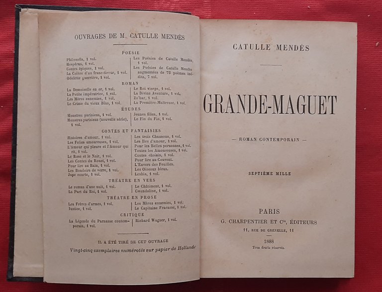 Libro Antico Originale del 1888 di Catulle Mendes Grande Maguet …