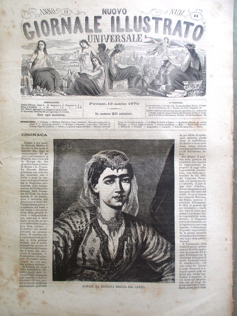 Nuovo Giornale Illustrato Universale 13 Marzo 1870 Nachtigall Sfinge Caracalla