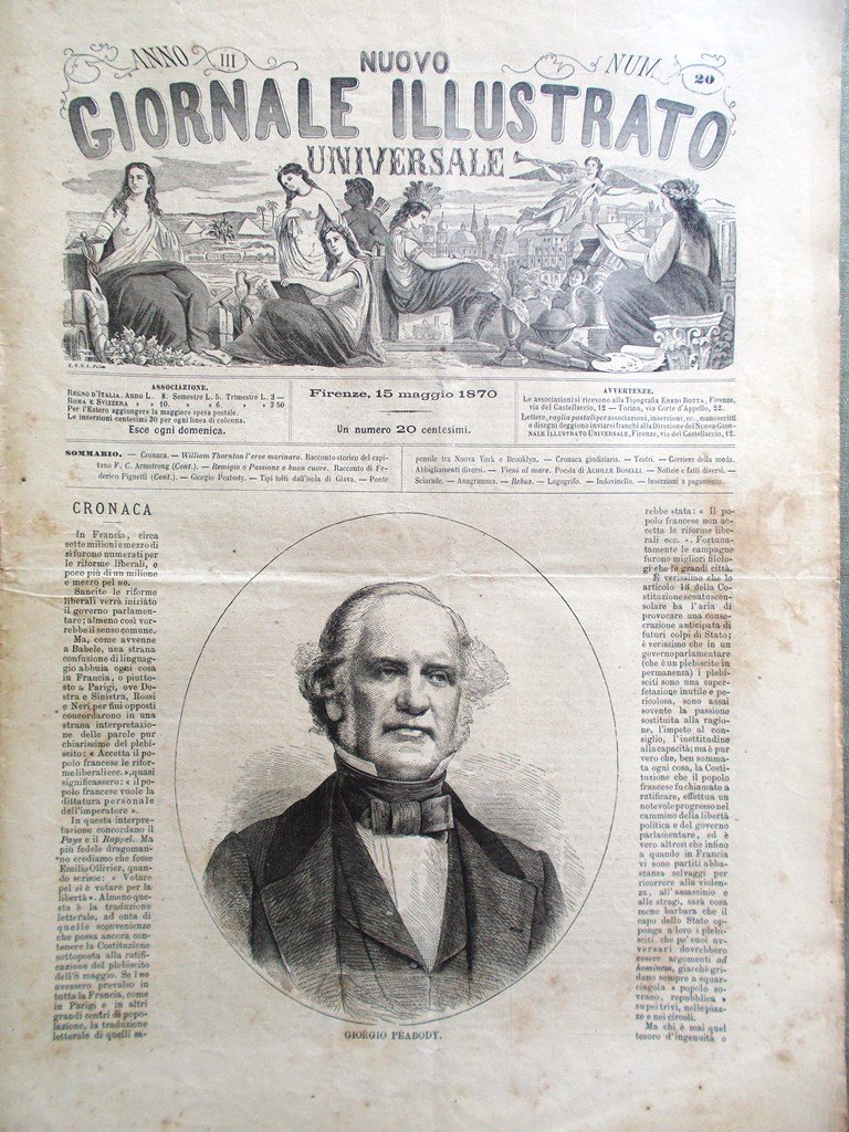 Nuovo Giornale Illustrato Universale 15 Maggio 1870 Peabody Brooklyn Isola …