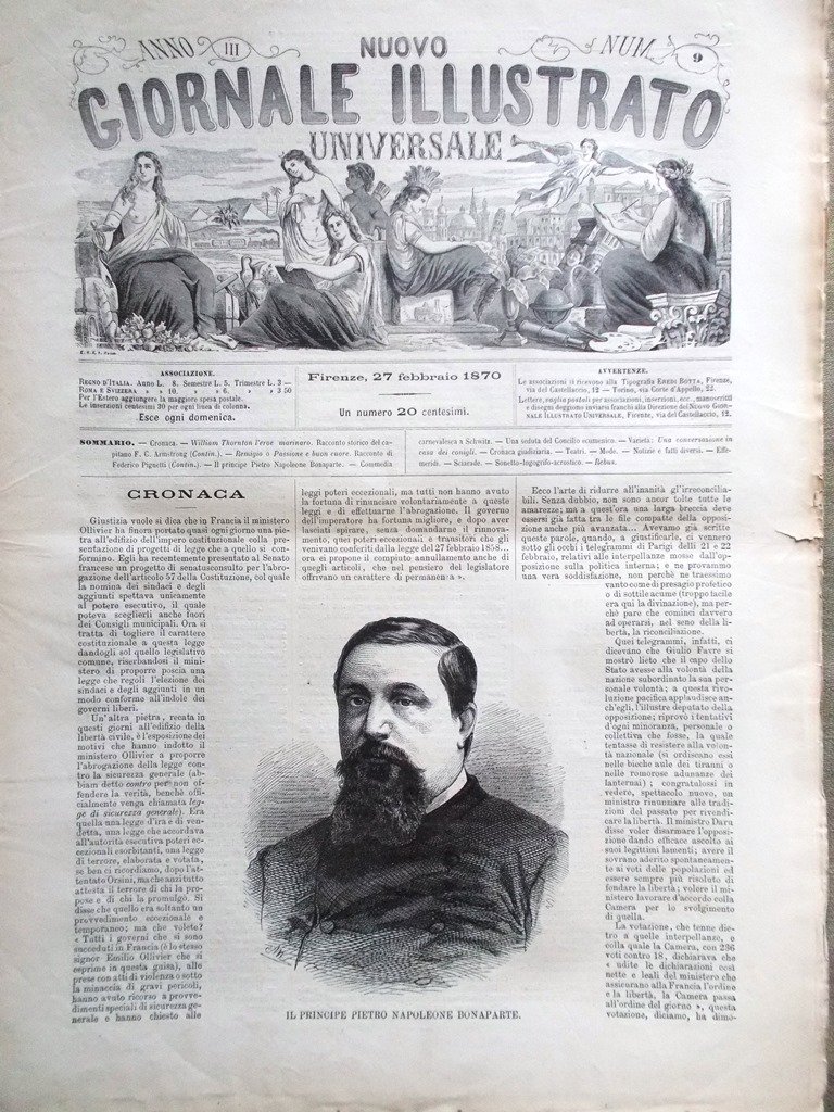 Nuovo Giornale Illustrato Universale 27 Febbraio 1870 Napoleone Schwitz Concilio