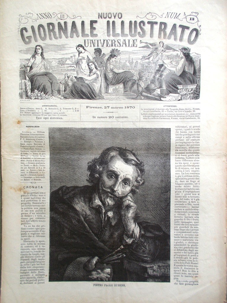 Nuovo Giornale Illustrato Universale 27 Marzo 1870 Lucknow Rubens Papa …