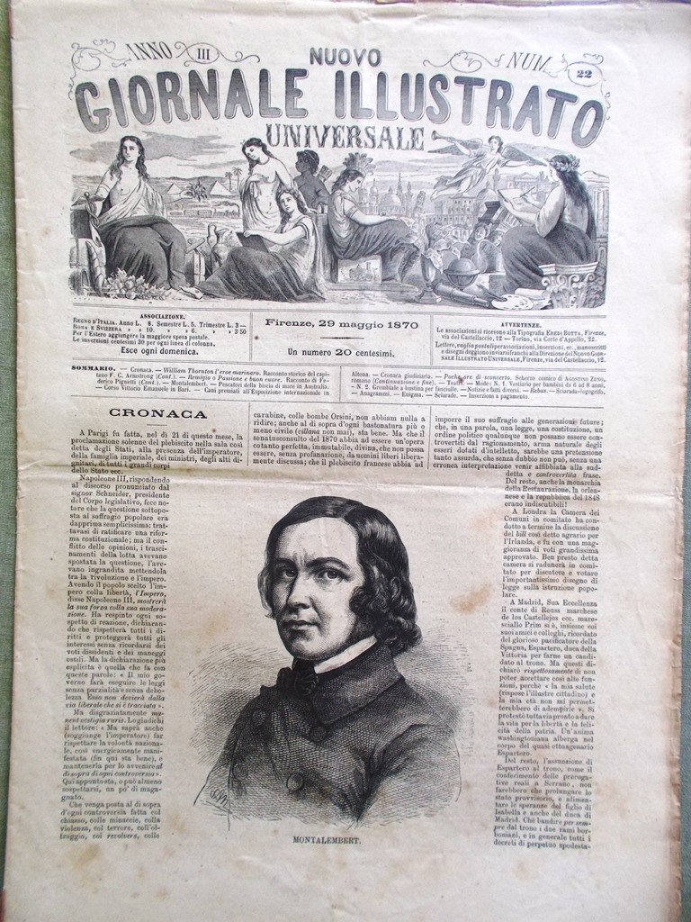 Nuovo Giornale Illustrato Universale 29 Maggio 1870 Bari Charles de …