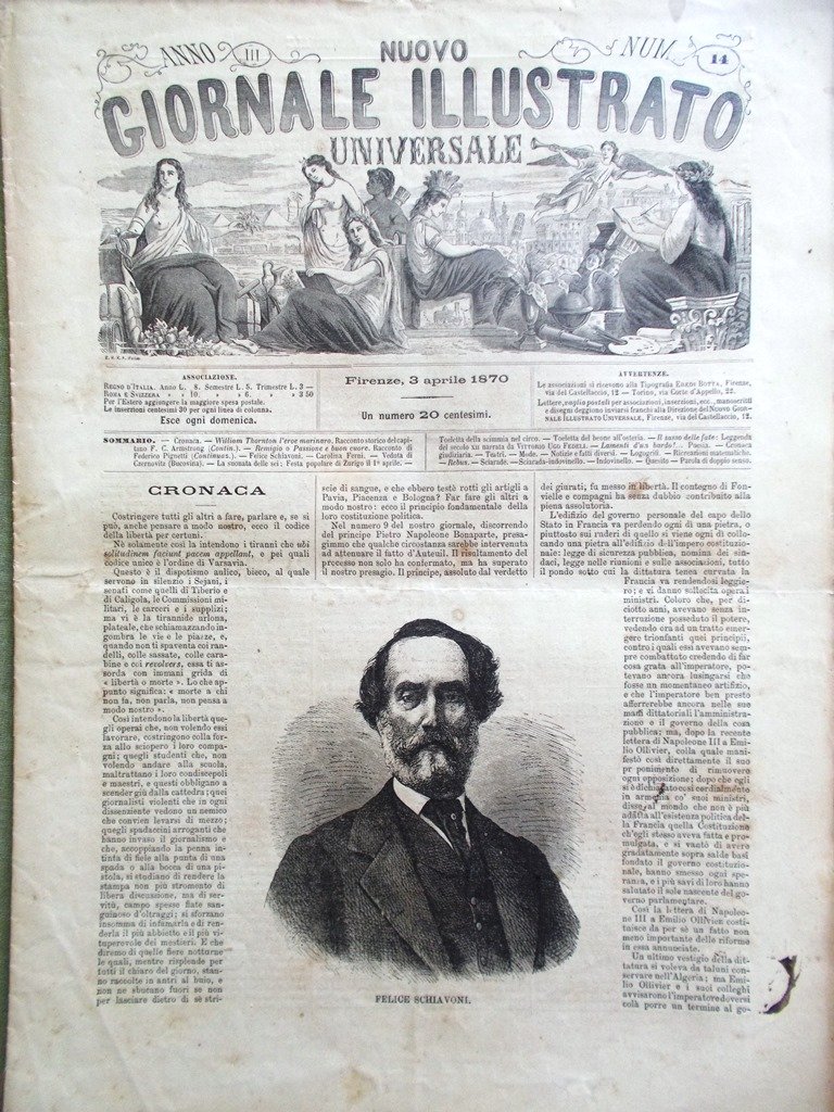 Nuovo Giornale Illustrato Universale 3 Aprile 1870 Czernowitz Schiavoni Zurigo