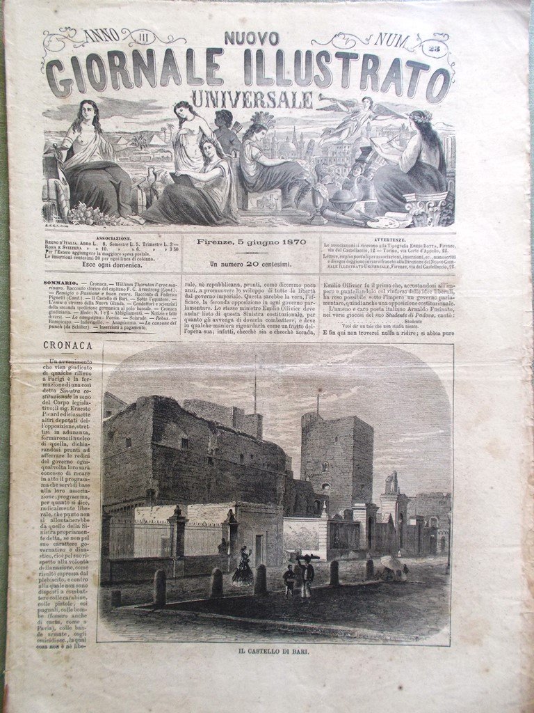 Nuovo Giornale Illustrato Universale 5 Giugno 1870 Castello Bari Polo …