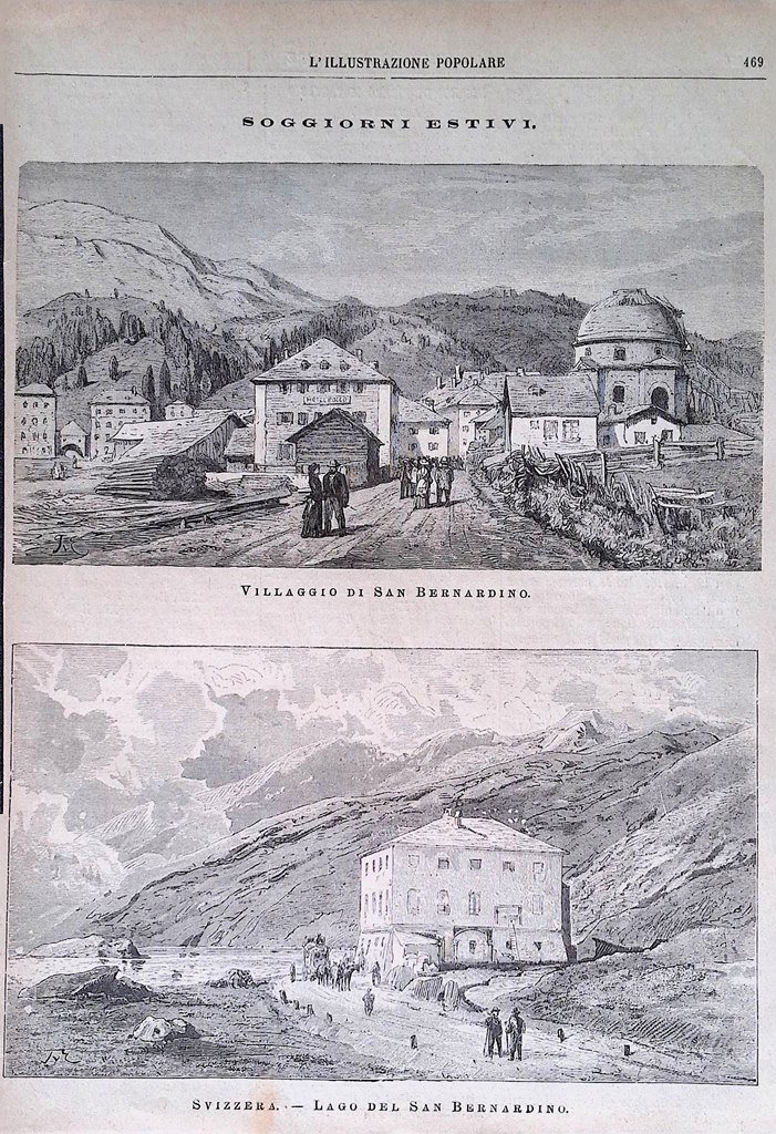 Pagina del 1886 Villaggio e Lago di San Bernardino in …