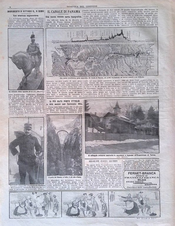 Pagina del 1911 Canale Panama Incendio Livorno Pietro di Serbia …