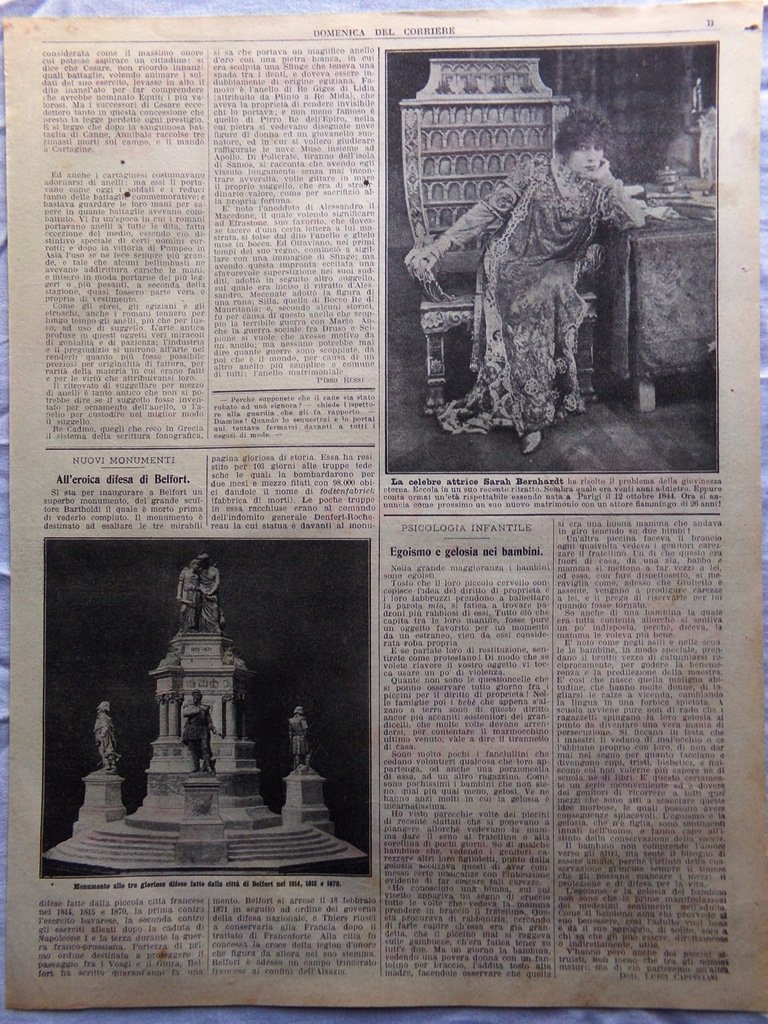 Pagina del 1911 Sarah Bernhardt Monumento Eroica difesa Belfort Bambini …