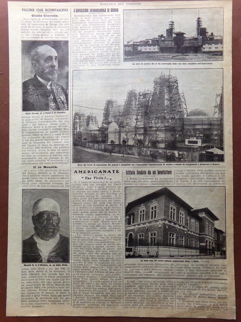 Pagina del 1914 Morte di Claretie Menelik Bona Biella Energia …