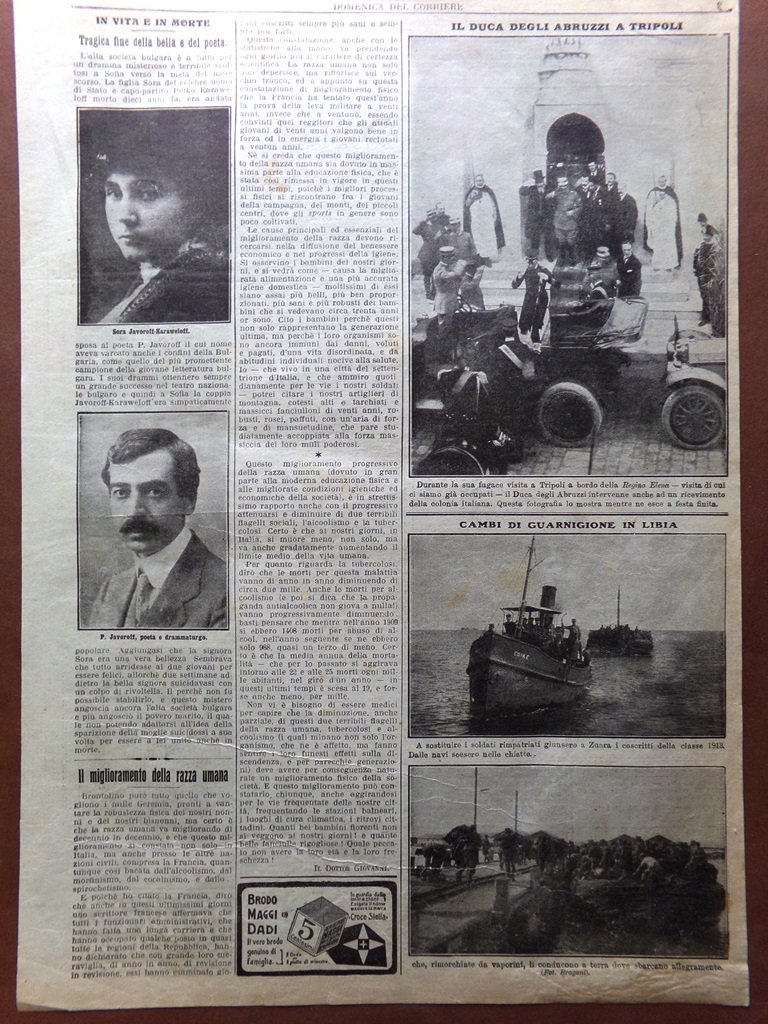 Pagina del 1914 Morte di Pejo Javorov Duca Abruzzi Tripoli …