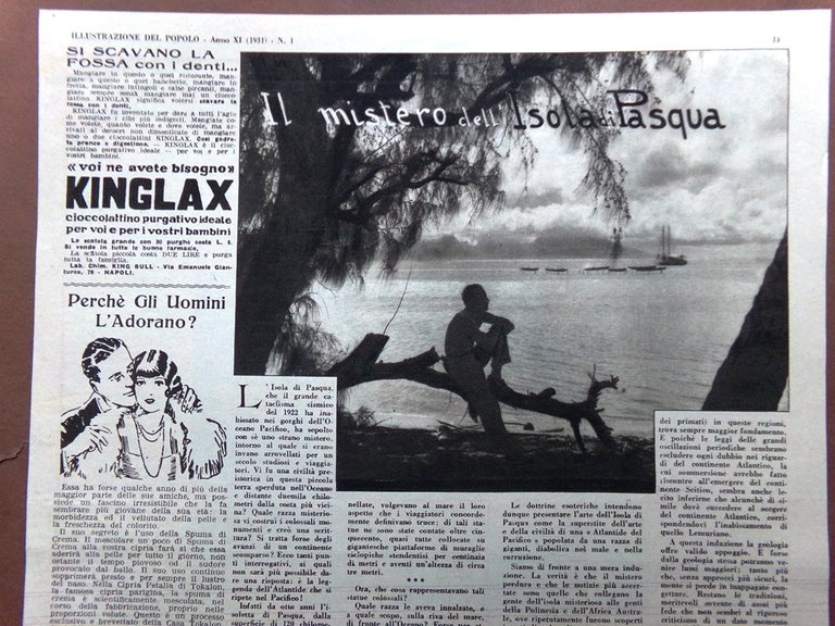 Pagina del 1931 L'origine di Laurana Mistero dell'Isola di Pasqua …