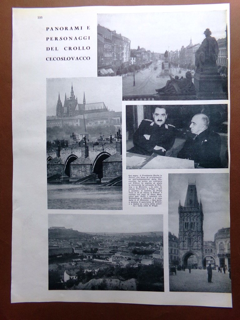 Pagina del 1939 Crollo Cecoslovacchia Insurrezione a Bratislava Hacha Crisi