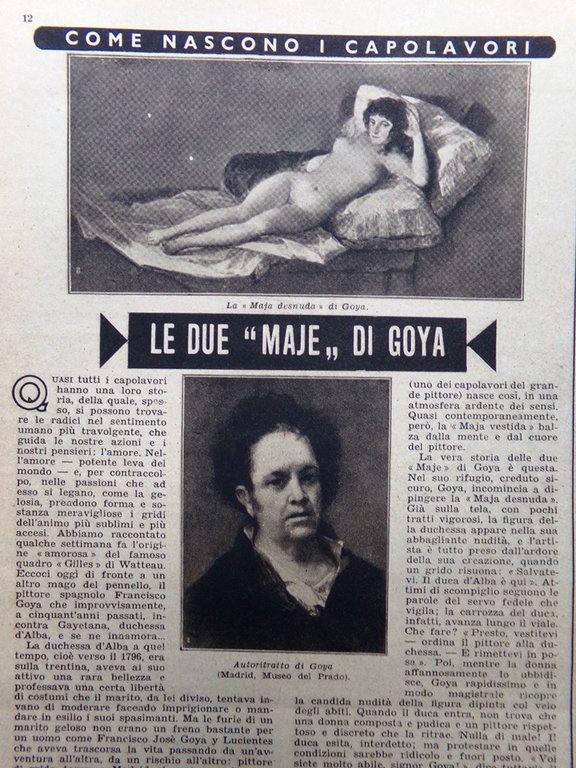 Pagina del 1943 Maja di Goya Cartolina Livorno Occulto Sapiente …