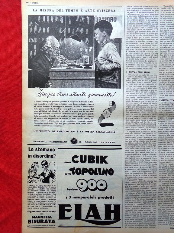 Pagina del 1952 Alluvioni del Po Regina Federica Pubblicità Orologio …