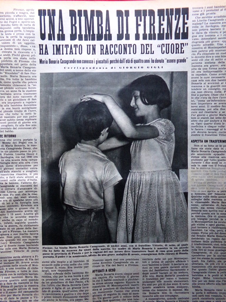 Pagina del 1952 Bambina Firenze Libro Cuore Maria Bonaria Casagrande …