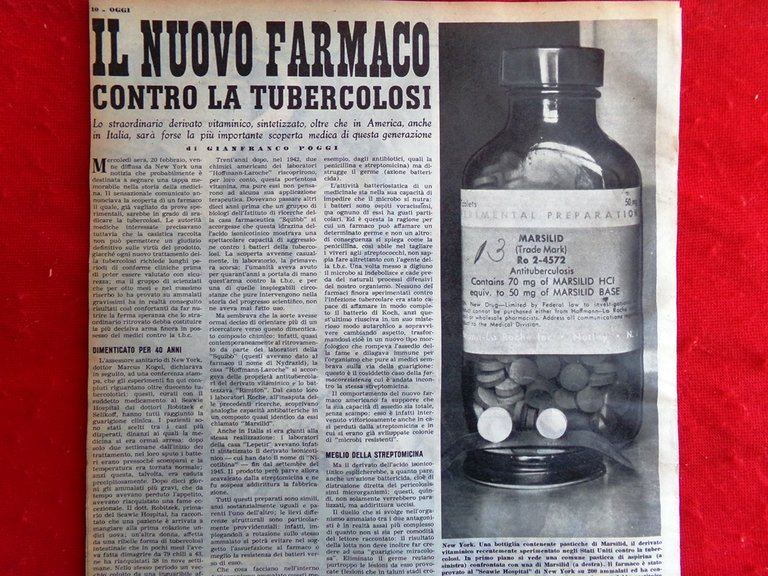 Pagina del 1952 Dorothy Martin Elizabeth Taylor Marsilid Tubercolosi Farmaco