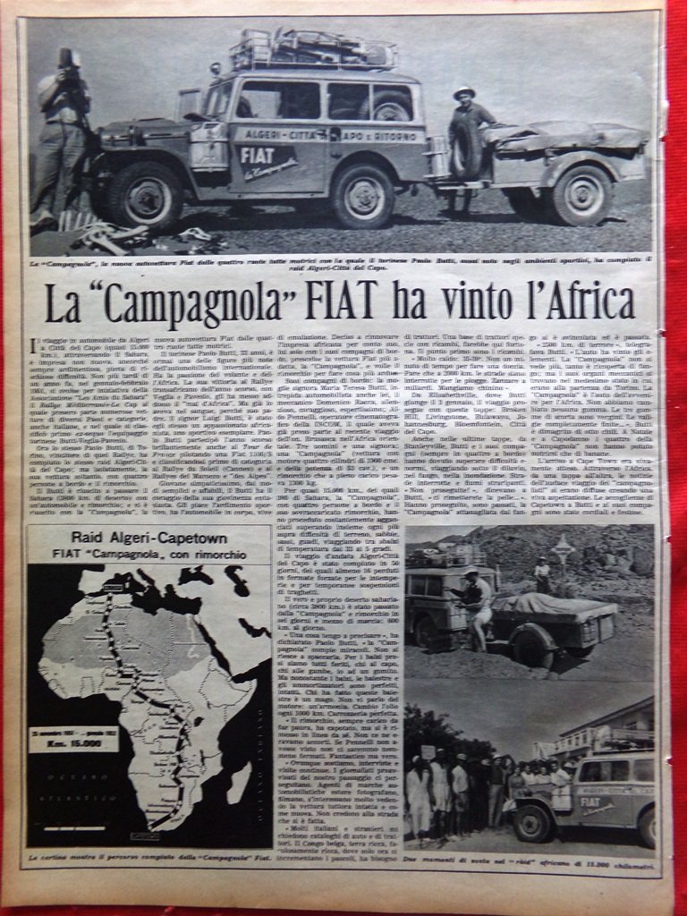 Pagina del 1952 La Campagnola FIAT ha vinto l'Africa