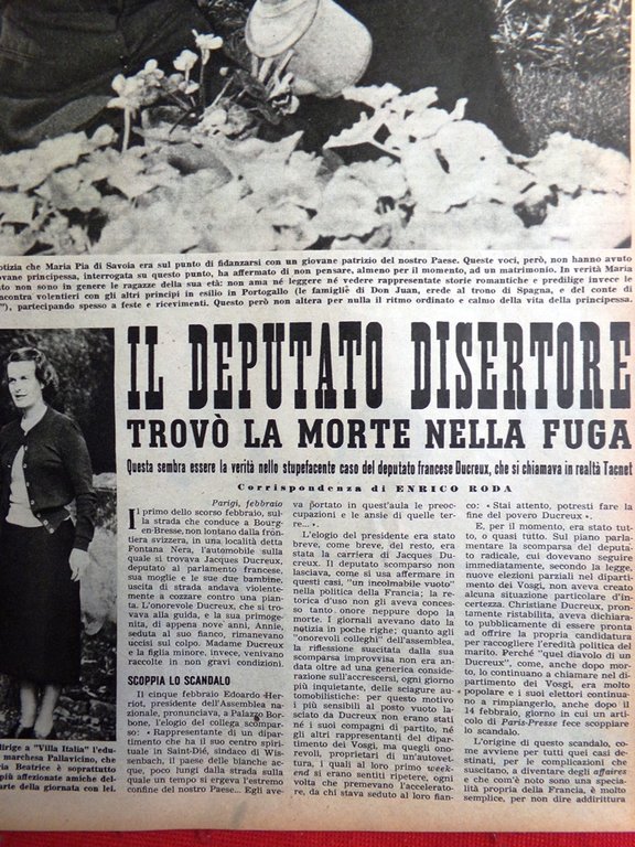 Pagina del 1952 Maria Pia di Savoia Fidanzato Deputato Disertore …