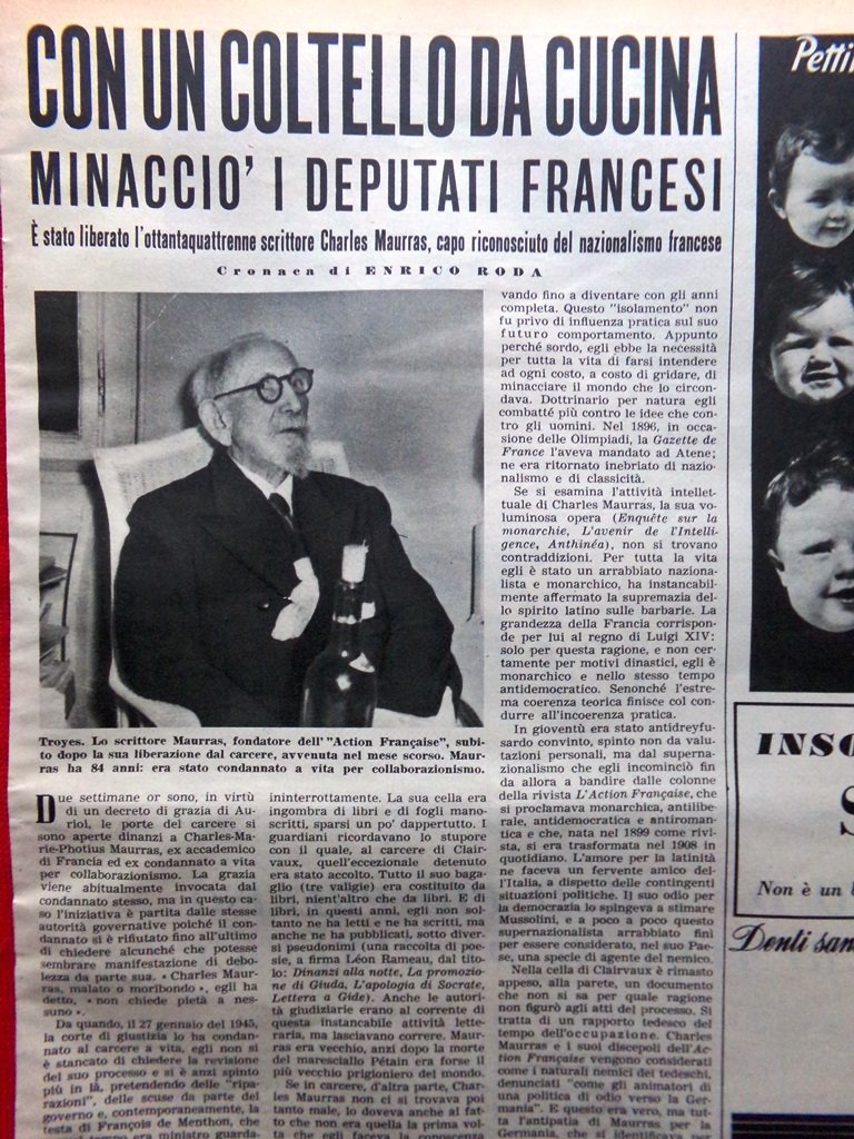 Pagina del 1952 Nazionalismo Francese Charles Maurras Pubblicità Orologio Omega