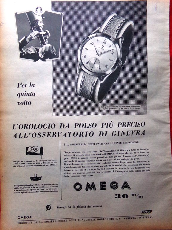 Pagina del 1952 Nazionalismo Francese Charles Maurras Pubblicità Orologio Omega