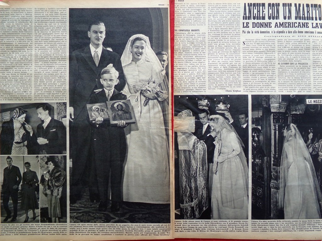 Pagina del 1952 Nozze Cannes Sveva Gherardesca Nicola Romanoff Lionello …