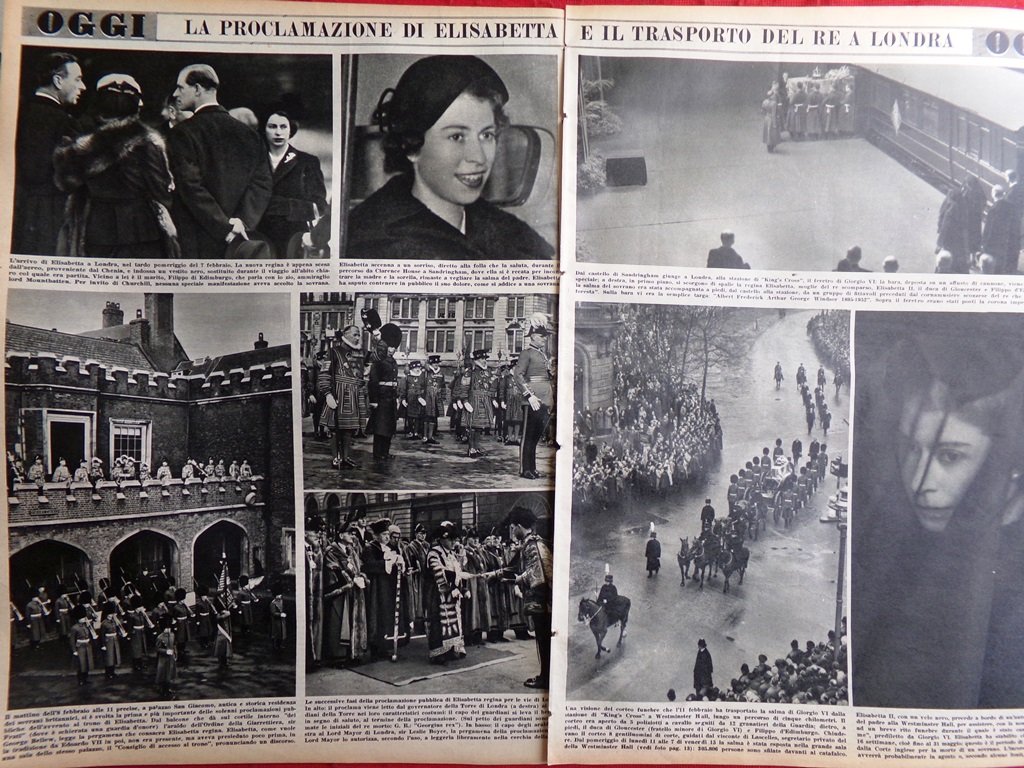 Pagina del 1952 Proclamazione Elisabetta II Regina Funerali Giorgio VI …