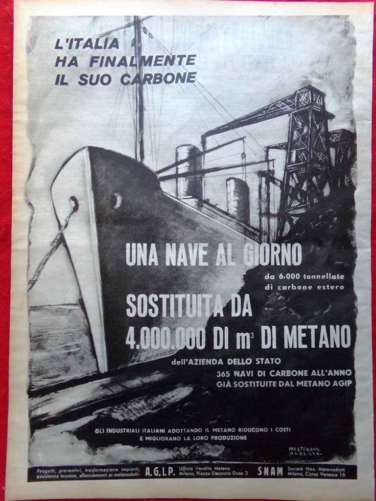 Pagina del 1952 Raggiunta l'Antartide Polo Pubblicità Italia Carbone Metano …