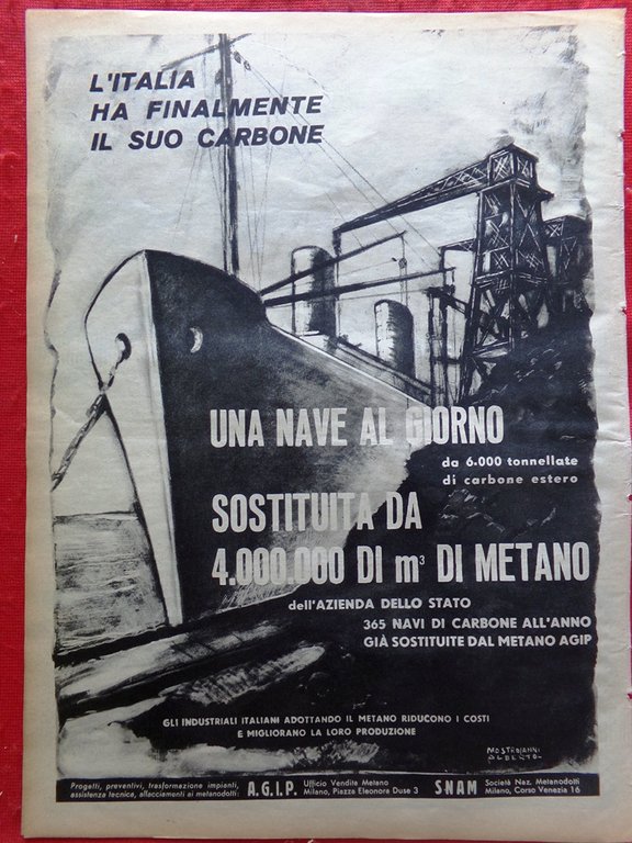 Pagina del 1952 Strega Aceto Bonanno Pubblicità Singer Metano Carbone …