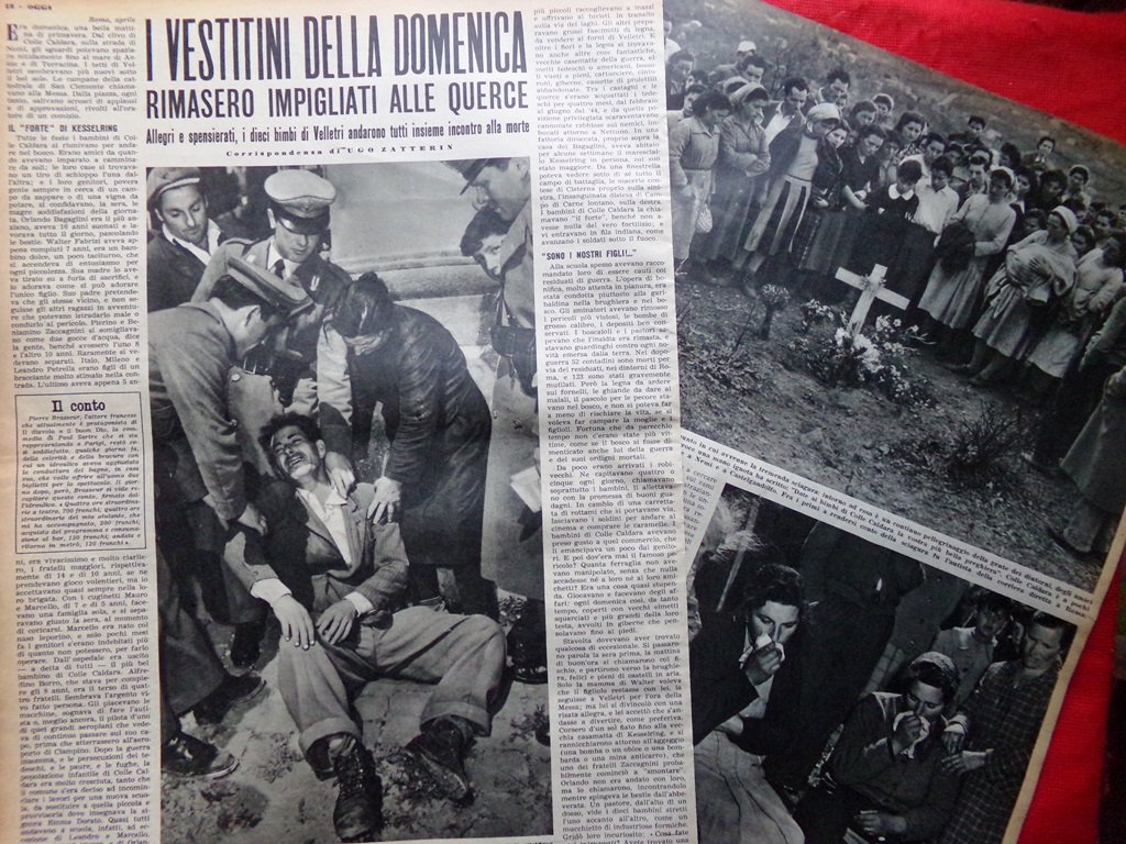 Pagina del 1952 Tragedia di Velletri Scoppio Mina Bambini Caldara …