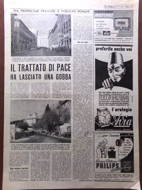 Pagina del 1953 Giocattoli Ragazzi Telefoni Pistole Inquilini Romani Francesi