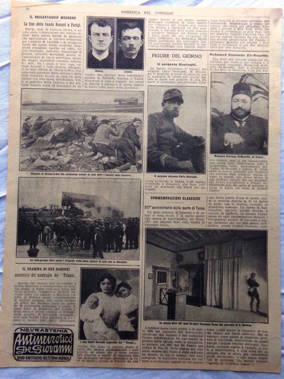 Pagine del 1912 Occupazione Lebda Banda Bonnot Superstiti del Titanic …