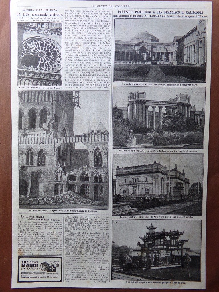 Pagine del 1915 WW1 Bombe Halle aux Draps Ypres Tylsinin …