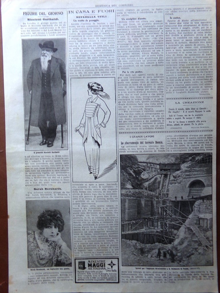Pagine del 1915 WW1 Generale Ricciotti Garibaldi Sarah Bernhardt Torrente …