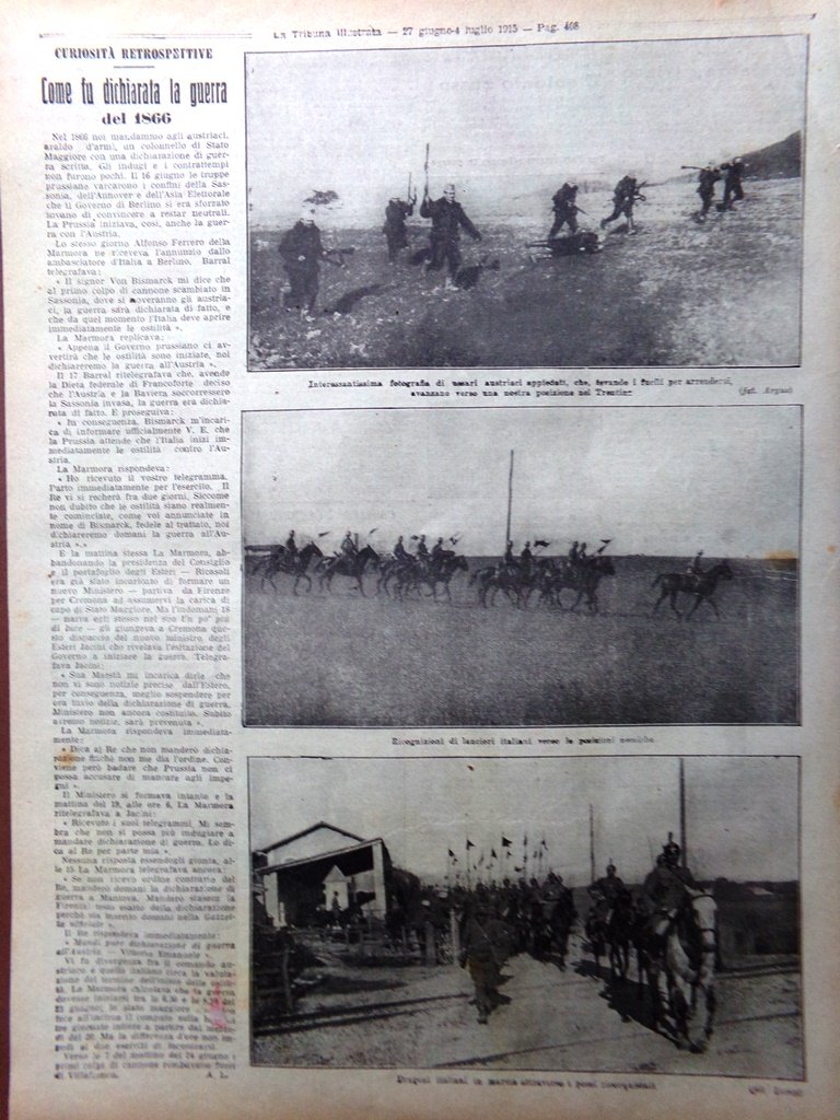 Pagine del 1915 WW1 Guerra nel 1866 Dragoni Italiani Soldato …