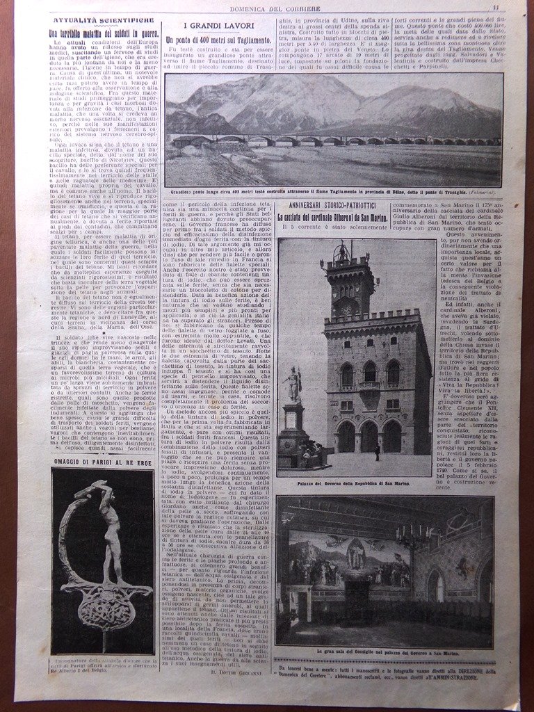 Pagine del 1915 WW1 Ponte Tagliamento San Marino Tetano Malattia …