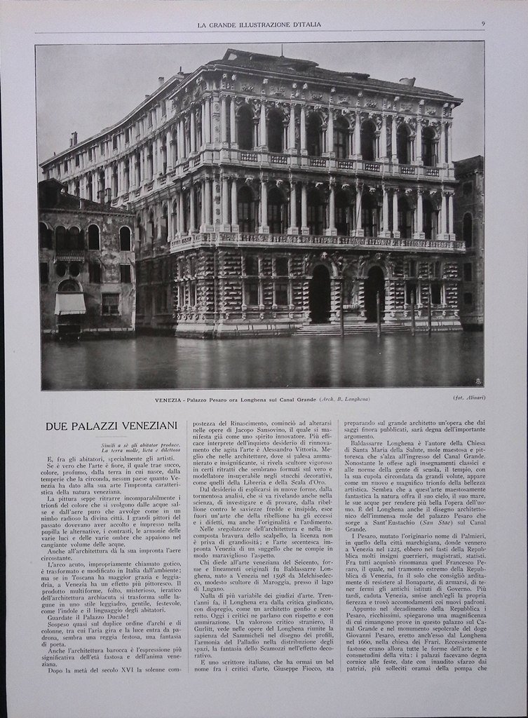 Pagine del 1927 Due Palazzi Veneziani Pesaro Longhena Albrizzi Libro …