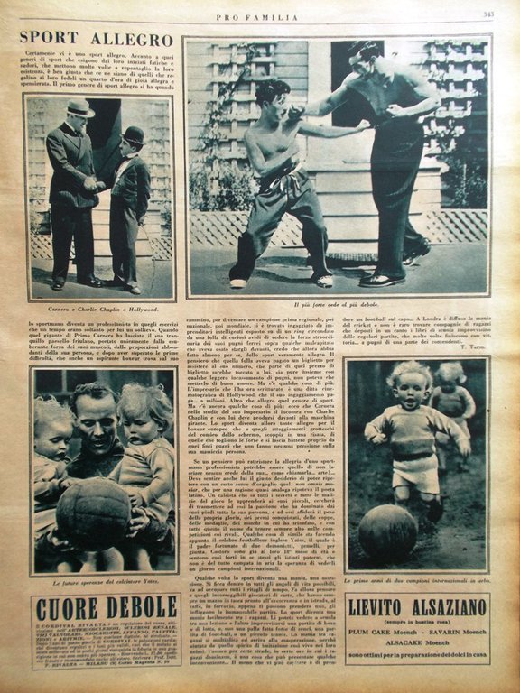 Pro Familia del 1 Giugno 1930 Carnera Chaplin Fava Matrimonio …