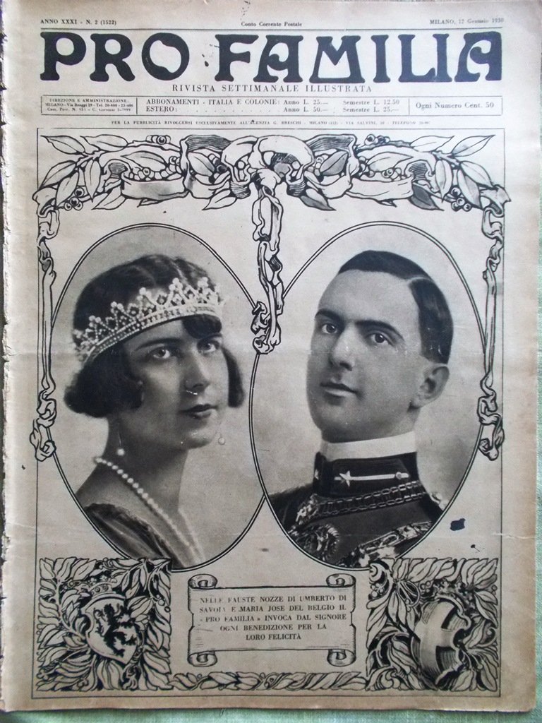 Pro Familia del 12 Gennaio 1930 Pacelli Gorla Umberto Maria …