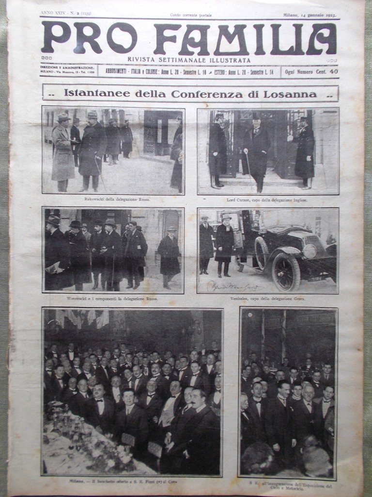 Pro Familia del 14 Gennaio1923 Conferenza di Losanna Pace Calcio …