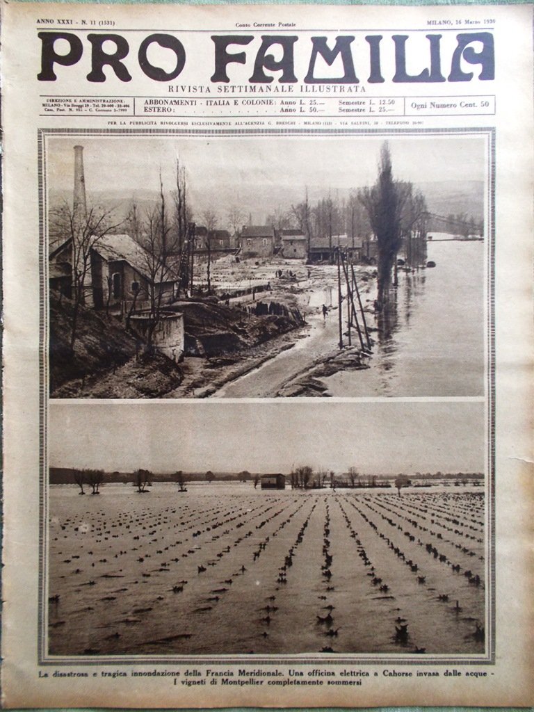 Pro Familia del 16 Marzo 1930 Inondazione Francia Codice Virgilio …
