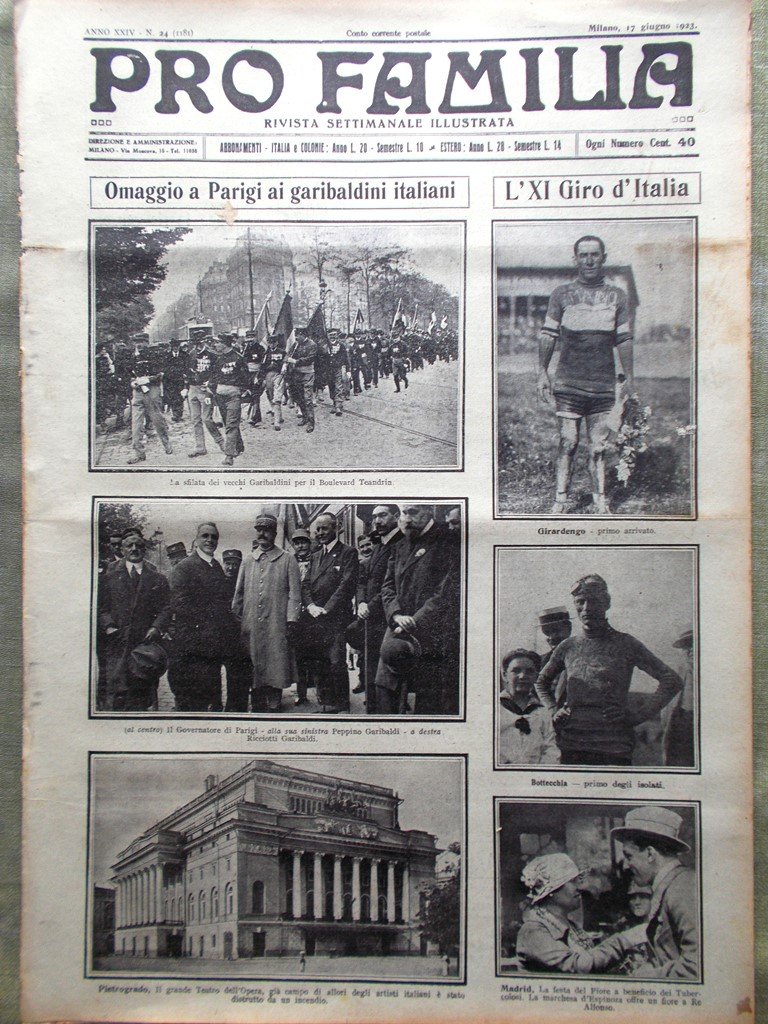 Pro Familia del 17 Giugno 1923 Mussolini Giro d'Italia Girardengo …