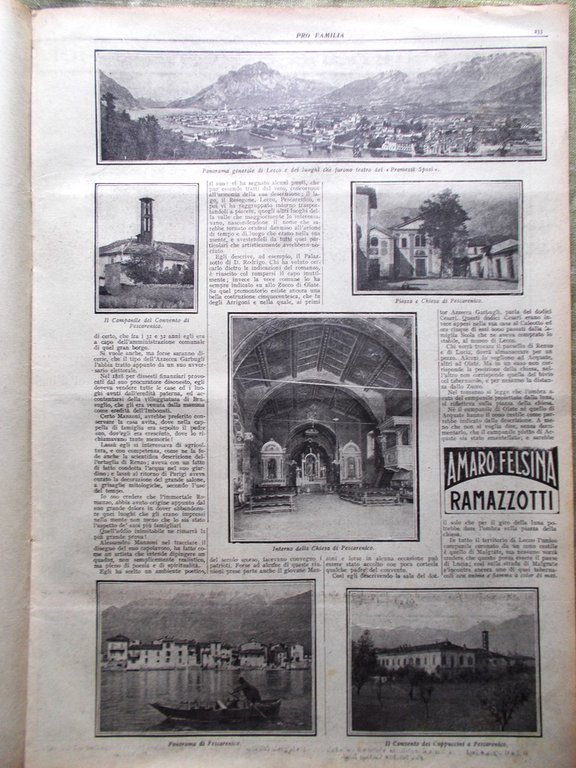 Pro Familia del 20 Maggio 1923 Centenario Alessandro Manzoni Pescarenico …