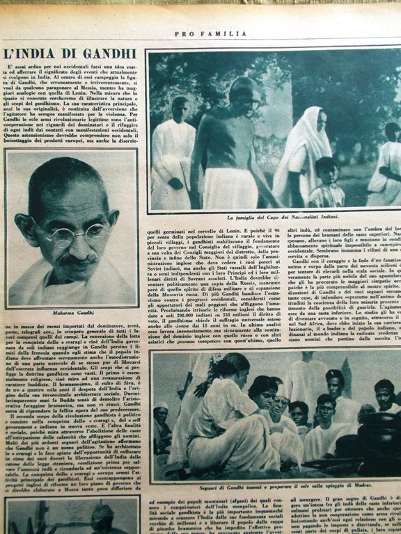 Pro Familia del 25 Maggio 1930 Gandhi India Congresso a …