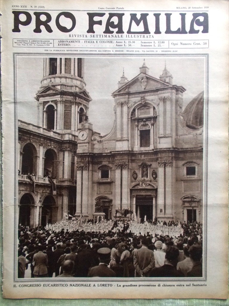 Pro Familia del 28 Settembre 1930 Edison Marconi Loreto Jacopone …