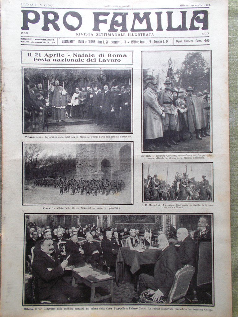 Pro Familia del 29 Aprile 1923 Mussolini in Romagna Suor …