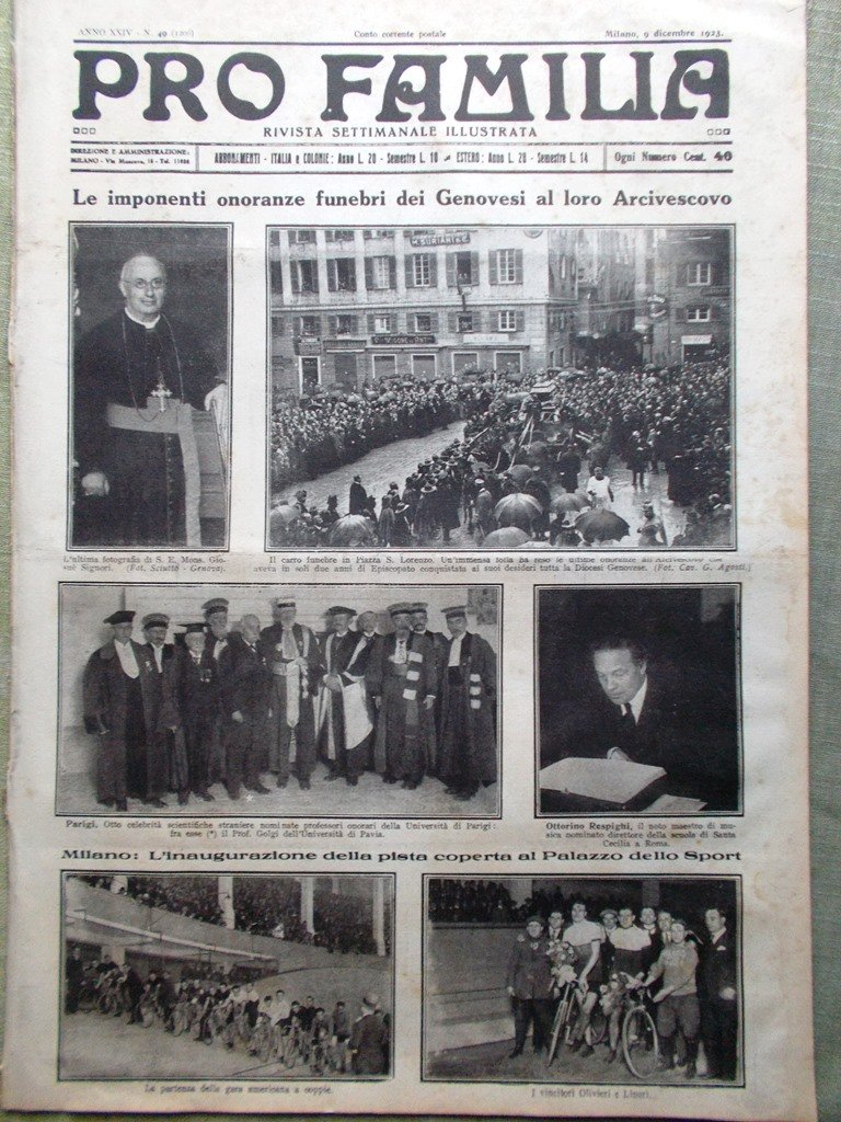 Pro Familia del 9 Dicembre 1923 Nobel Banting Respighi Roma …