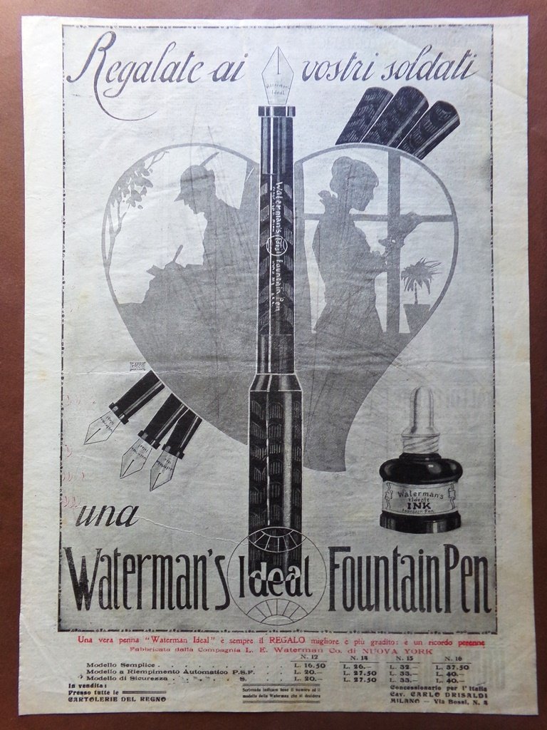 Pubblicità del 1916 Waterman's Fountain Pen Penna Regalo Migliore Soldati …