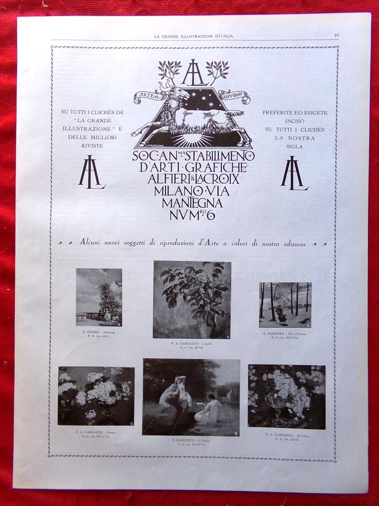 Pubblicità del 1925 Arti Grafiche Alfieri Lacroix Milano Impianti Elettrotecnici