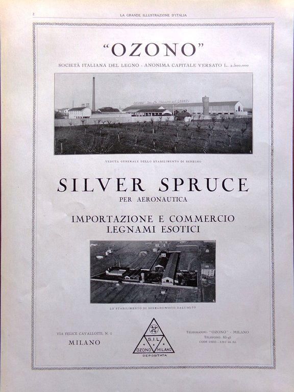 Pubblicità del 1925 Campari Aperitivo Ozono Legno Aeronautica Spruce Legnami
