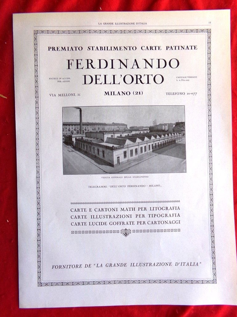 Pubblicità del 1925 Carte Patinante Ferdinando Dell'Orto Toti Dal Monte …