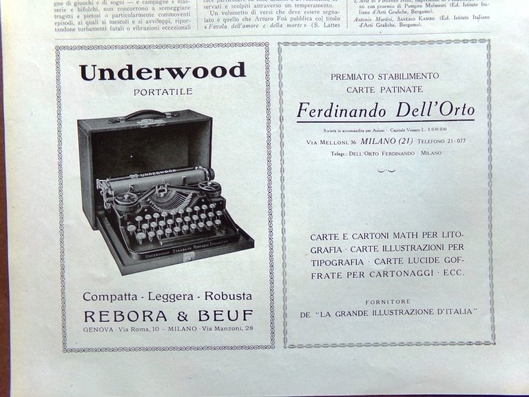 Pubblicità del 1925 Continental Phonos Delco-Light Underwood Dell'Orto